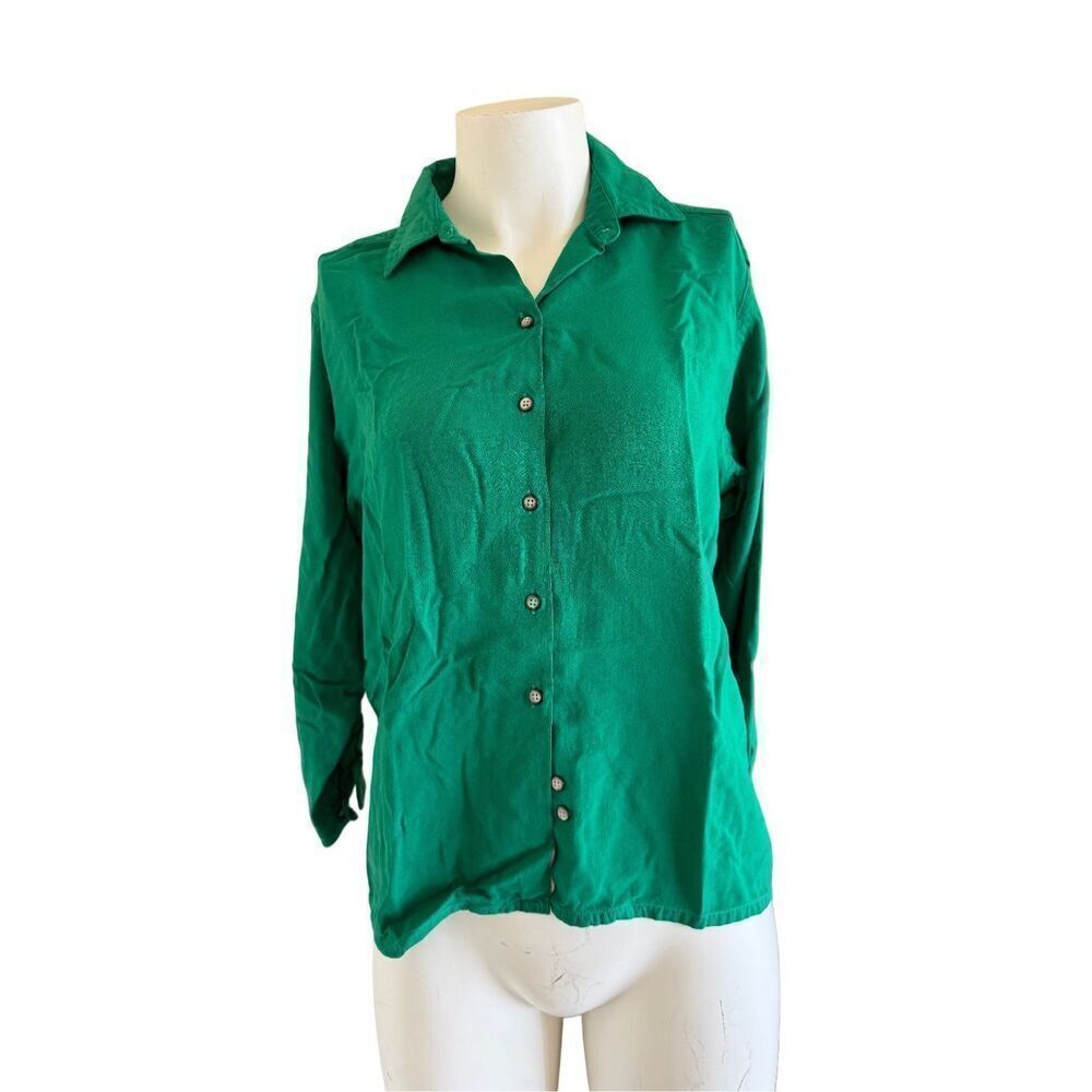American Vintage women’s button up emerald green collared long sleeve Large 14
